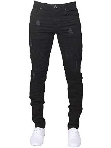 Enzo - Pantalones vaqueros para hombre, ajustados, elásticos, con cintura Negro Negro ( 36W/32L