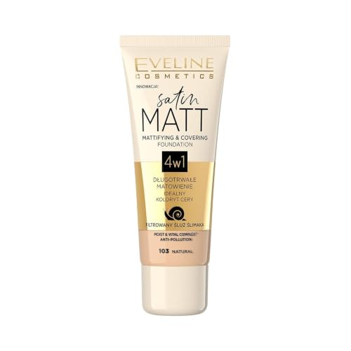 Eveline Cosmetics Satin Matt Matt et Primer facial opaque, 30 ml, n ° 103 Natural