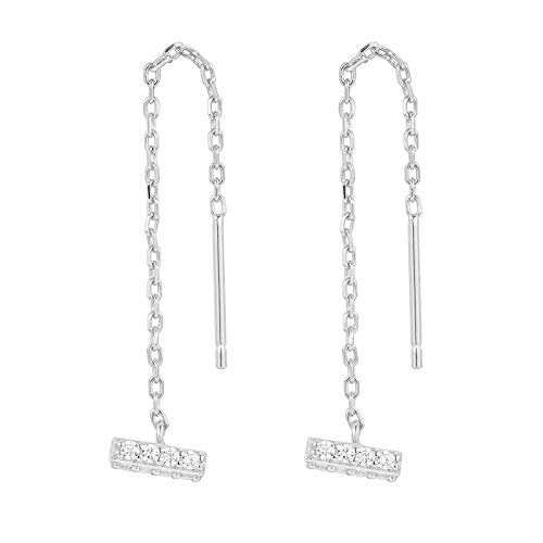 PAVOI 14K Gold Plated Sterling Silver Bar Threader Earrings for Women in White Gold