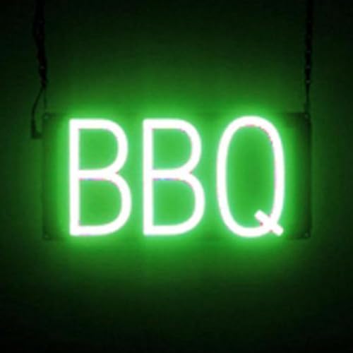 Image of SpellBrite LED Neon BBQ Sign for Business - Green, 13 inch x 6 inch | Ultra-Bright Click-Together Signage for Restaurants, with Visibility from 500 Feet - 8 Animations, 6 Brightness Levels