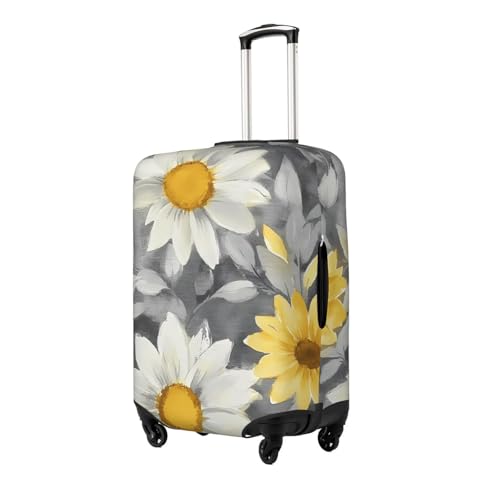 Yellow Gray Flower Elastic Travel Luggage Cover, Washable Spandex Suitcase Protector, Anti-Scratch Fits 18-32 Inch2