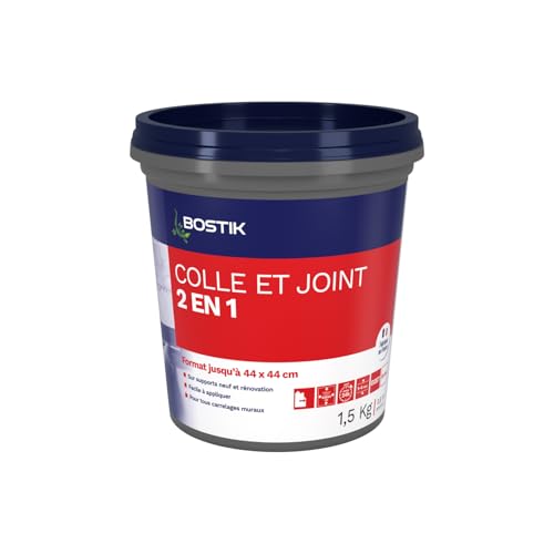 Bostik Colle Pâte et Joint 2 en 1 – Colle Carrelage Murale et Joint de Carrelage Prêt à l’Emploi – Idéale pour Cuisine et Salle de Bain – Blanc – Seau de...