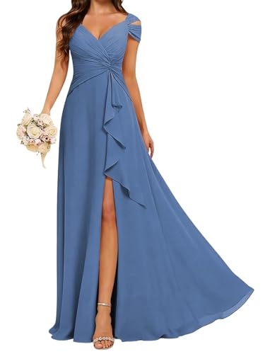 Robe maxi épaules dénudées et mousseline de soie style princesse