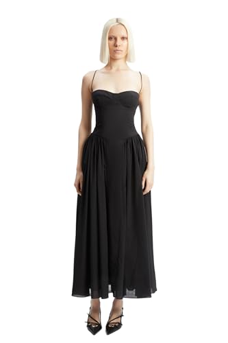 BARDOT Estie Cotton Maxi Dress - Black Sweetheart Neckline, Lace-Up Back, Full Volume Skirt, Elegant Summer Evening Wear for Women