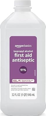 Amazon Basics Isopropyl Alcohol 91% First Aid Antiseptic, Multipurpose Disinfectant for Minor Cuts and Scrapes, Unscented, 32 fl oz Bottle, Pack of 1 (Previously Solimo)