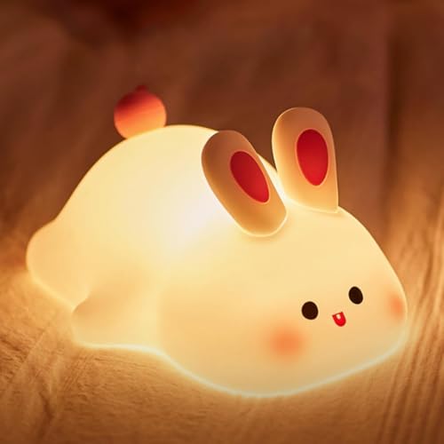 TOYTONIC Big Face Rabbit Night Light for Kids – Cute Silicone Bunny Led Lamp |...