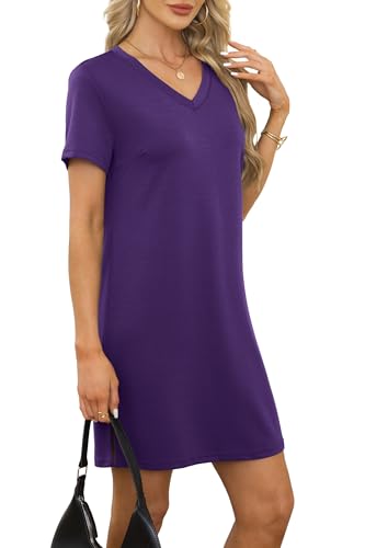 Image of RUMIA Summer Dresses for Women 2026 V-Neck Casual Sundresses T-Shirt Dress
