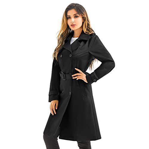 Garemcy Black Large Women's Trench Coat with Detachable Hood and Classic Lapel - Image 3