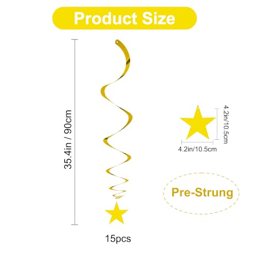 Image of BEISHIDA Gold Star Hanging Swirl Decorations,Hanging Gold Party Supplies for Graduation Wedding Baby Shower Decorations,Pack of 15