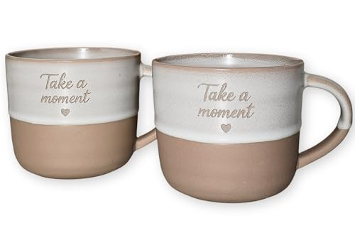 COZY KITCHEN Coffret Cadeau 2 Mugs en Céramique 400 ml –Tasses Café “Take a Moment” – Idéé Cadeau Femme, Couple, Anniversaire, Crémaillère -...