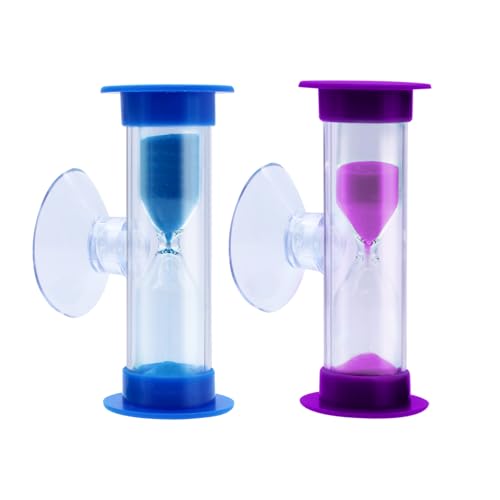 AIMEKE 2 Stück Sanduhr für Kinder, 2 Minuten 3 Minuten Sanduhren Set mit Saugnapf, Sanduhr Zähneputzen Kinder, Zeitmesser, Küchentimer Eieruhren für Zahnputzuhr Schule Spiel Büro