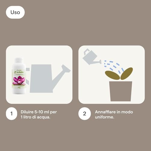 Organic Liquid Fertiliser 1000 ml for Orchids – For Rich and Lush Flowering – Measuring Cap – Made in Italy Illica  
Org