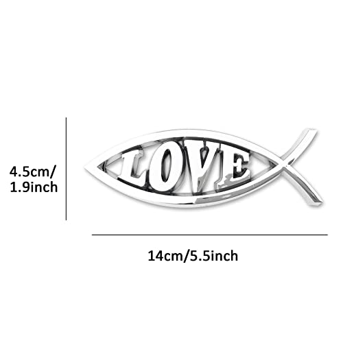 Image of Jesus Fish Christian Car Decals - Chrome Sliver Fish Emblem for Car Truck Badge Bumper Stickers (Love)