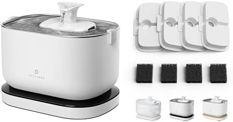 Bundle of PETLIBRO Cat Water Fountain,Wireless Pet Fountain Battery Operated+4 Packs Replacement Filters for Dockstream Cat Water Fountain PLWF105/PLWF115/PLWF005, 2 Months Set of Replacement Filters