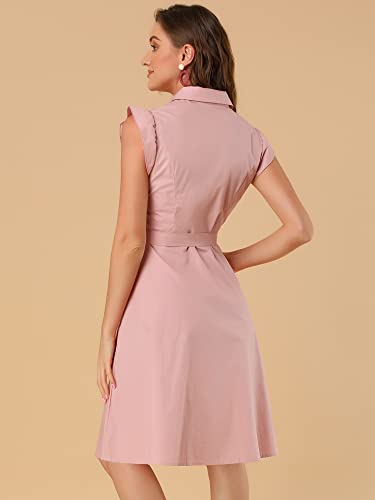 Image of Allegra K Women's Ruffled Sleeve Casual Office Dress Tie Waist Button Down Cotton Shirt Dresses