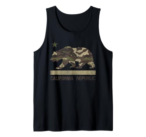 Camouflage California Republic Flag Bear Star Cali LA Tshirt Tank Top