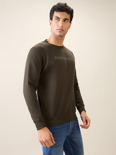 Image of Park Avenue Men Full Sleeve Slim Fit Solid Pattern Cotton Polyester Blend Regular Neck Regular Neck Casual Sweatshirt