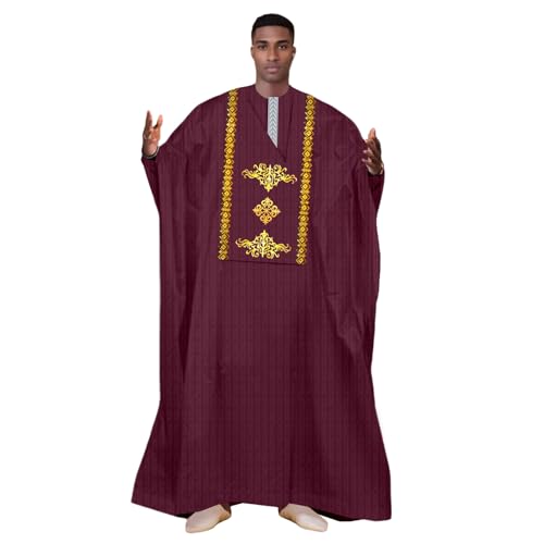 African Traditional Clothing for Men Embroidery Agbada Robe Shirts and Pants 3 Piece Set for Wedding