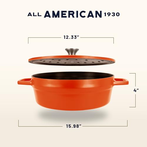 Image of All American 1930 - Dutch Oven - The Saucier Set, Saffron Orange - 5.5qt Capacity - Perfect for Sauces, Soups & Simmering - Non Stick & PFAS Free - Made in the USA