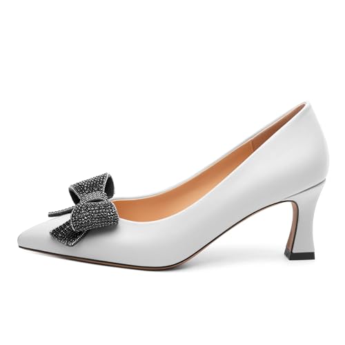 Image of Heels for Women Closed Patent Pointed Toe Bow Pumps Slip on Kitten Low Heels Wedding Party Dress Office Shoes 2.5Inch