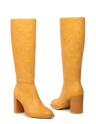 Women's Knee High Boots Square Toe Chunky Block Heel Womens Boots Fashion Side Zipper Comfort Tall Boots for Women3