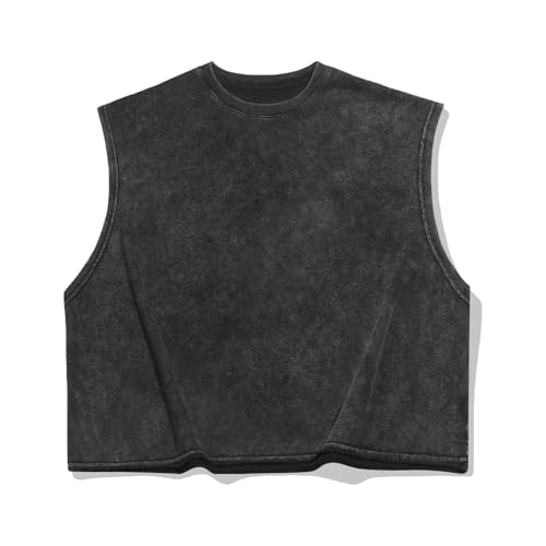 POPO PEA Mens Crop Top Soft Cropped T Shirt Streetwear Male Oversized Sleeveless Tank Tee, Black, M