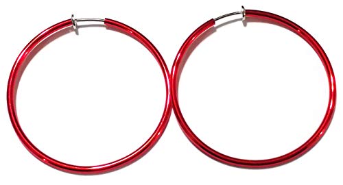 Aretes tipo círculo rojo clip-on 1.5 pulg miniatura 2