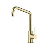 KIBI Macon Single Handle Bar Faucet or Prep Kitchen Sink Faucet | Solid Brass High Arc Faucet Spout | Kitchen Sink Faucet with 360 Degree Swivel Spout (Brushed Gold) (KKF2012)