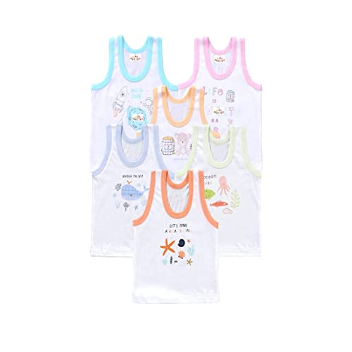 Image of KIKE New Born Baby Pure Cotton Printed Regular Fit Sando Innerwear Baniyan Kids Vest Infants Sleeveless Undershirts for Cute Boys Girls 0-24 Months (Pack of 6)