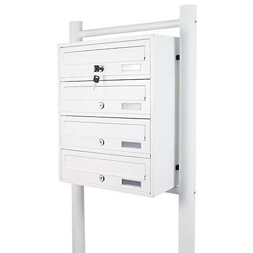 Preisvergleich Produktbild BITUXX® Stand-Briefkastenanlage Postkasten Letterbox Mailbox mit 4 Fächer Weiß