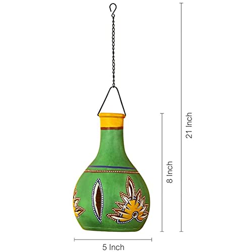 Image of Aakriti Art Creations Emerald Gourd Handcrafted Hand-Painted Terracotta Pendant Lamp for Living Room Ceiling | Hanging Lights for Bedroom and Dining Table | Modern Hanging Lights | Pendant Lamp Decor