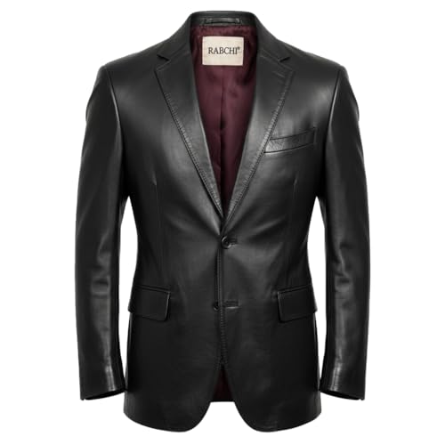 RABCHI Men&rsquo;s Real Lambskin Leather Blazer &ndash; Casual 2 Button Sport Coat Jacket...