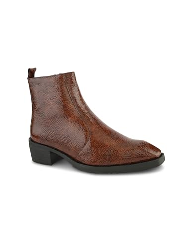 Image of Big Fox Men's Tan Textured Cuban Boots | Premium Ankle-Length Fashion Boots | Stylish, Durable & Comfortable