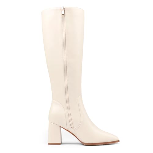Image of JOY IN LOVE Knee High Boots Women Chunky Block Heel Square Toe Zipper Boots