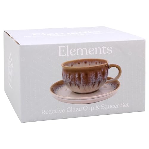 Lesser & Pavey Elements Reactive Glaze Cup & Saucer for Kitchen | Lovely Coffee Cup Set for Home & Office | Tea Cups and Saucers for Enjoying Hot Drinks | Coffee Mug and Saucer Gifts for Women & Men