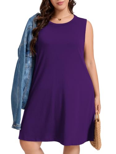 Image of elescat Plus Size Summer Dresses for Women Sleeveless Pockets Beach Tshirt Tank Sundress 2026