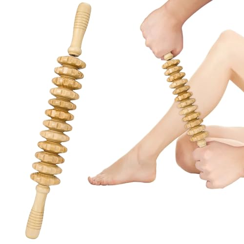 SRTSTR Rodillo Maderoterapia Masajeador Anticelulítico Madera Rodillo Masaje Muscular para Todo El Cuerpo Drenaje Linfatico Piernas Glúteos Espalda Cervical Alivio Dolor Muscular y Relajación (43cm)