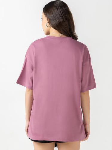 Image of Bewakoof Women's Solid Oversized Fit Half Sleeve Round Neck Cotton Jersey T-Shirt