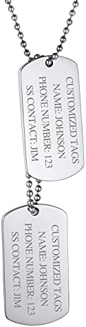 FindChic Personalized Dog Tags, Engraved Military Dog Tags, Custom Name Necklace Double ID Tag Pendants Stainless Steel Dog Tag Chains for Men