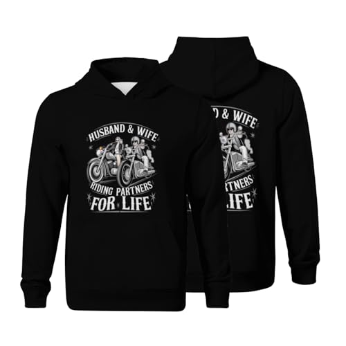 Kids Retro Motorcycle Husband And Wife Riding Partners For Life Boys Girls Lightweight Kangaroo Pocket Fleece Hoodies