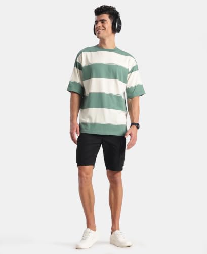 Image of Jockey UM24 Men Super Combed Cotton Rich Striped Oversized Tshirt