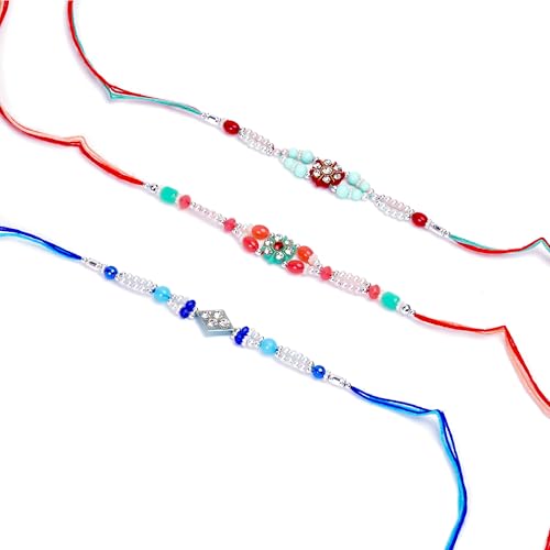 SAJTOX Pack of 3 Multicolor Charms Beaded Designer Rakhi Set for Raksha Bandhan & Bhaidooj, Gift for Brothers