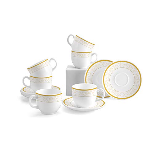 Image of Cello Divine Copa Saucer Amber Gold 16CL Cup Regular, 6Pc, White