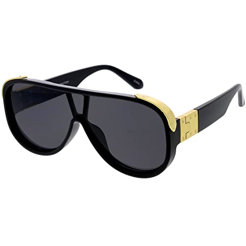 zeroUV - High Fashion Neutral Rounded Lens Flat Top Oversize Shield Sunglasses 68mm2