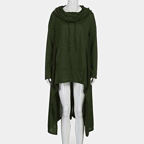Women's Plus Size Lantern Long Sleeve Hoodies Round Neck High Low Asymmetrical Irregular Hem Casual Tops Blouse Dress Army Green #TOP4