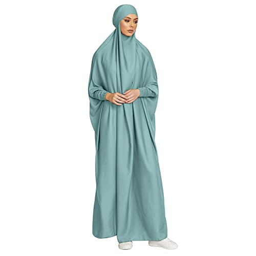 IKADEX Jilbab for Muslim Women Hooded Abaya Kaftan Dress Hijab Chador One-Piece Arabic Islamic Prayer Robe Light Green