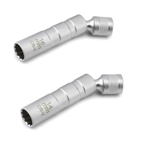 WEZCHUGHAOL 14mm&16mm Magnetic Swivel Spark Plug Socket, Thin Wall Magnetic Rotating 3/8" Drive 12 Point Standard Spark Plug Socket Removal Tool 360-degree Rotation for Maximum Flexibility