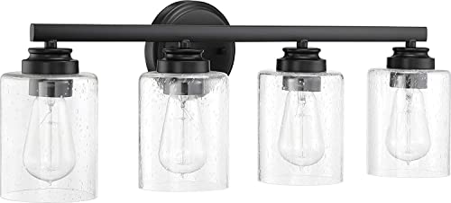 Craftmade 50504-FB Bolden Clear Seeded Glass Vanity Bath Lighting, 4-Light 400 Watts, Flat Black