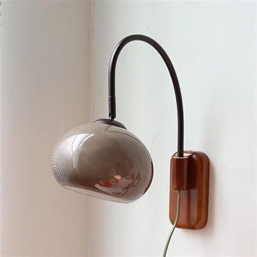 Lámpara de Pared Vintage de Madera con Enchufe y Pantalla de Vidrio, Moderna lámpara de Pared para Interiores con enchufes E26/E27, Ideal para Dormitorio, Comedor, Cocina e Isla.