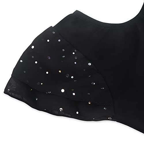 Image of EQSJIU Ballet Leotards for Girls with Removable Skirt Combo Tie Ruffle Sleeve Ballet Dance Dress Outfit 2-12 Years